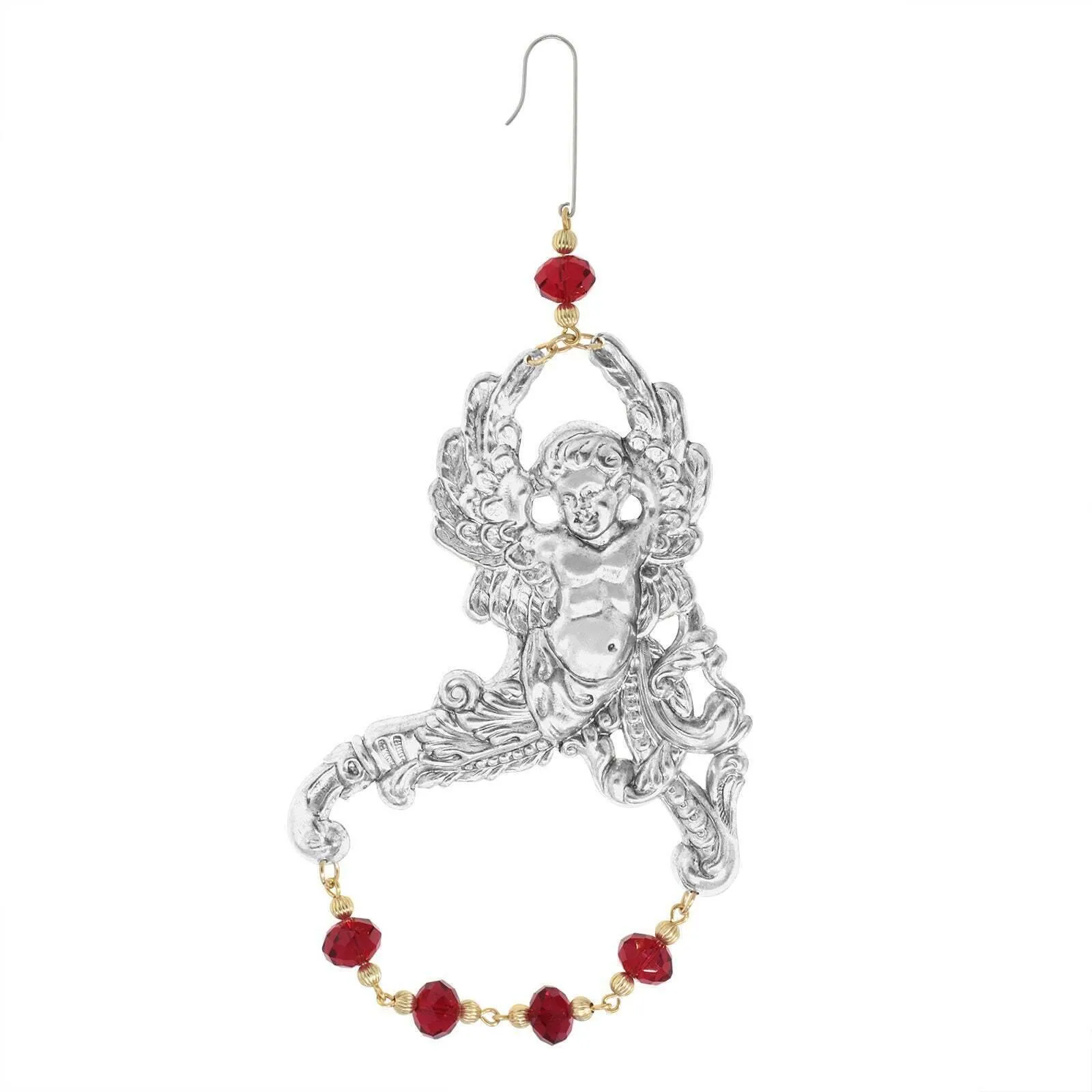 1928 Jewelry Winged Cherub Angel With Crystal Beads Hanging Christmas Tree Ornament 1928 Jewelry