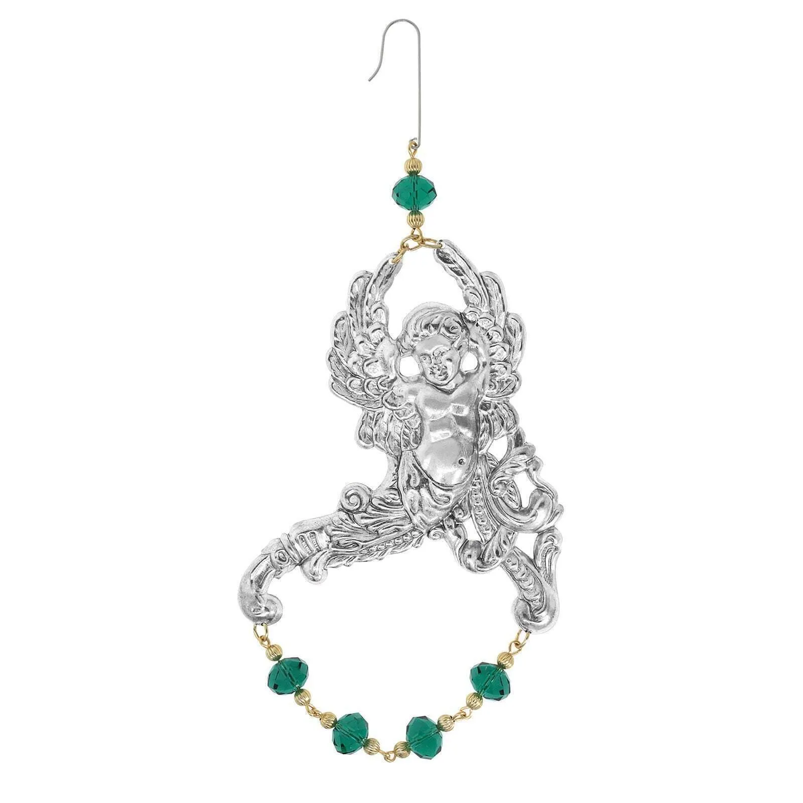 1928 Jewelry Winged Cherub Angel With Crystal Beads Hanging Christmas Tree Ornament 1928 Jewelry