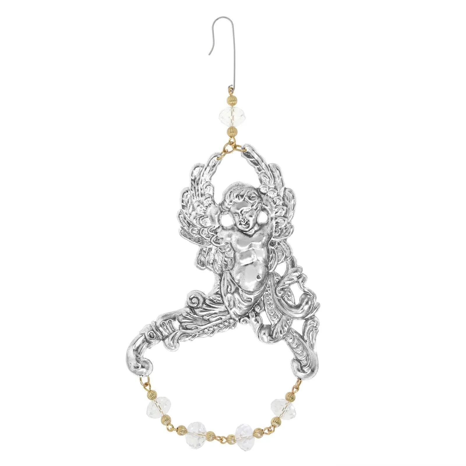 1928 Jewelry Winged Cherub Angel With Crystal Beads Hanging Christmas Tree Ornament 1928 Jewelry