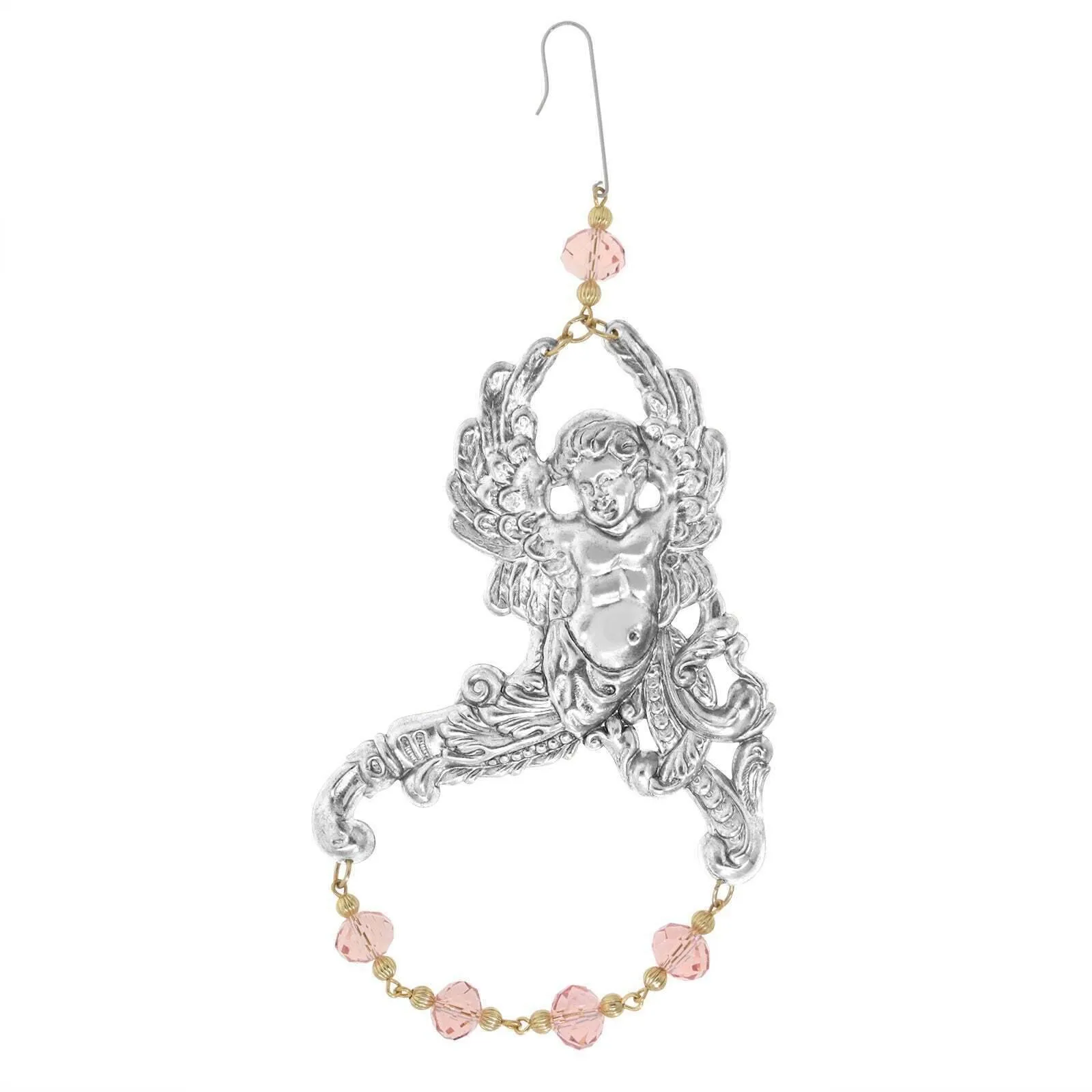 1928 Jewelry Winged Cherub Angel With Crystal Beads Hanging Christmas Tree Ornament 1928 Jewelry
