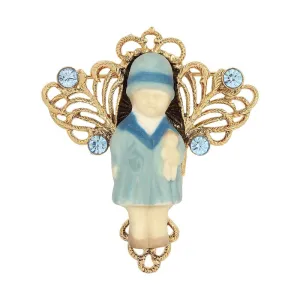 1928 Jewelry Winged Filigree Porcelain Child With Doll Pin 1928 Jewelry