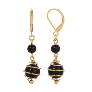 1928 Jewelry Wrapped Caged Jet Black Bead Dangling Earrings 1928 Jewelry