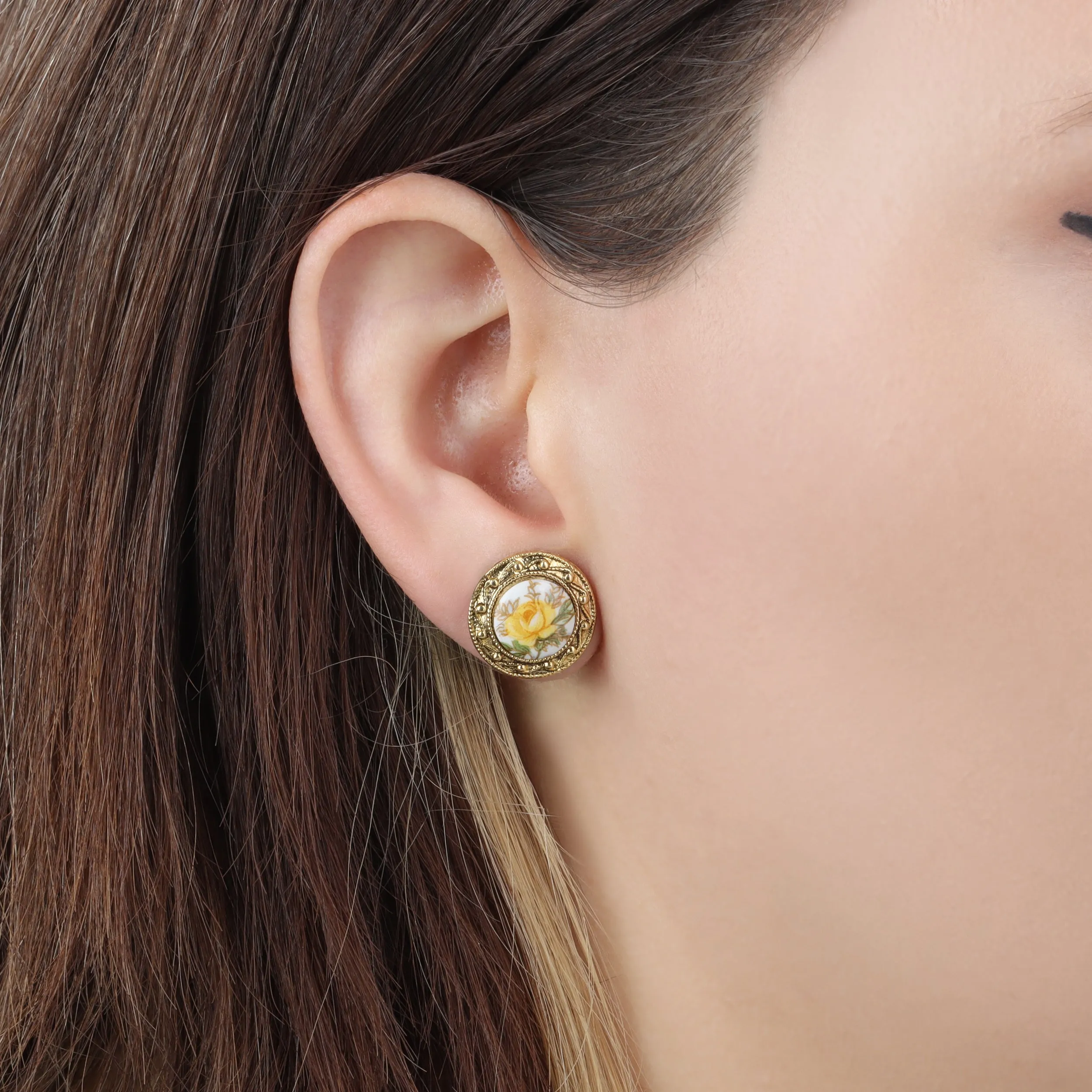 1928 Jewelry Yellow Rose Stud Earrings 1928 Jewelry