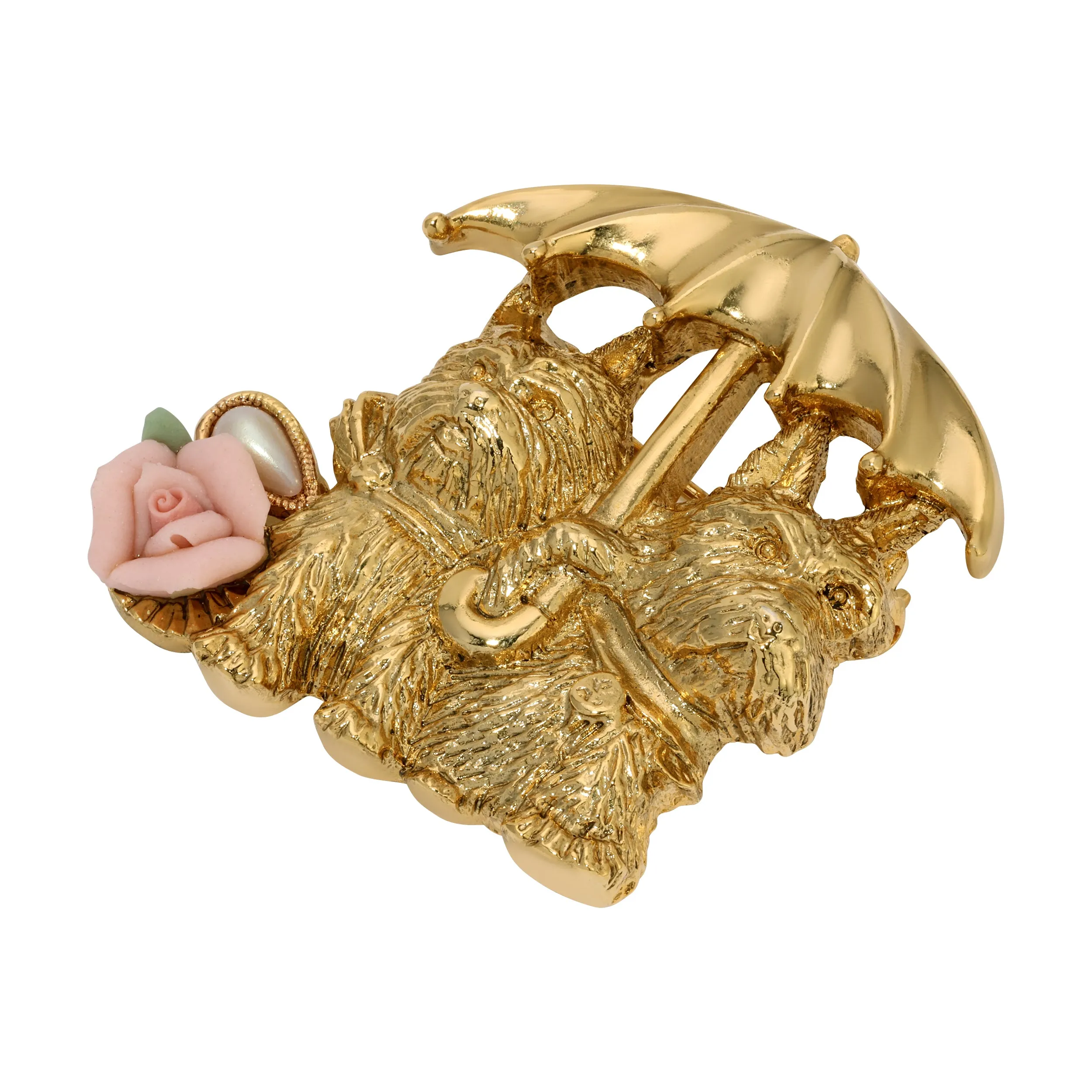1928 Jewelry Yorkies In The Rain Porcelain Rose Brooch 1928 Jewelry