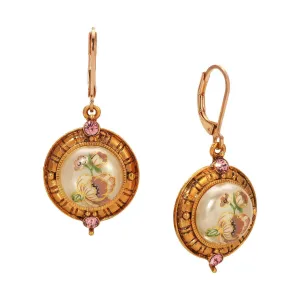 1928j Jewelry Light Rose Pink Crystal & Faux Pearl Pink Flower Decal Drop Earrings 1928 Jewelry