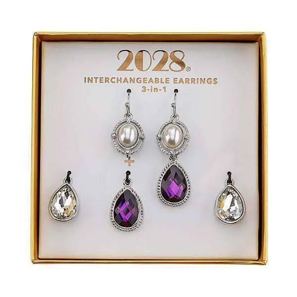 2028 Jewelry 3-In-1 Teardrop Crystal & Faux Pearl Interchangeable Earring Set 1928 Jewelry