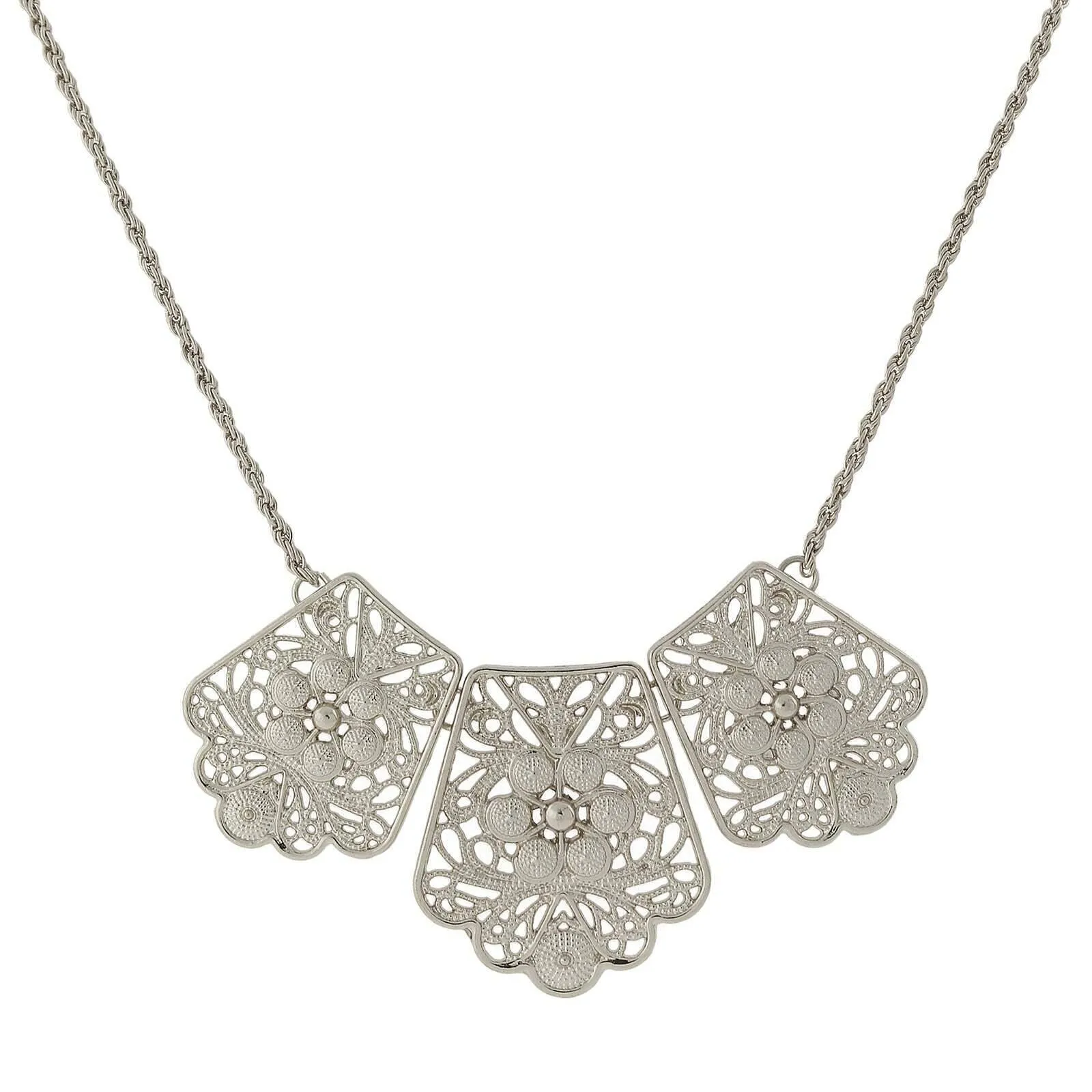 2028 Jewelry Filigree Bib Necklace 16"   3" Extender 1928 Jewelry