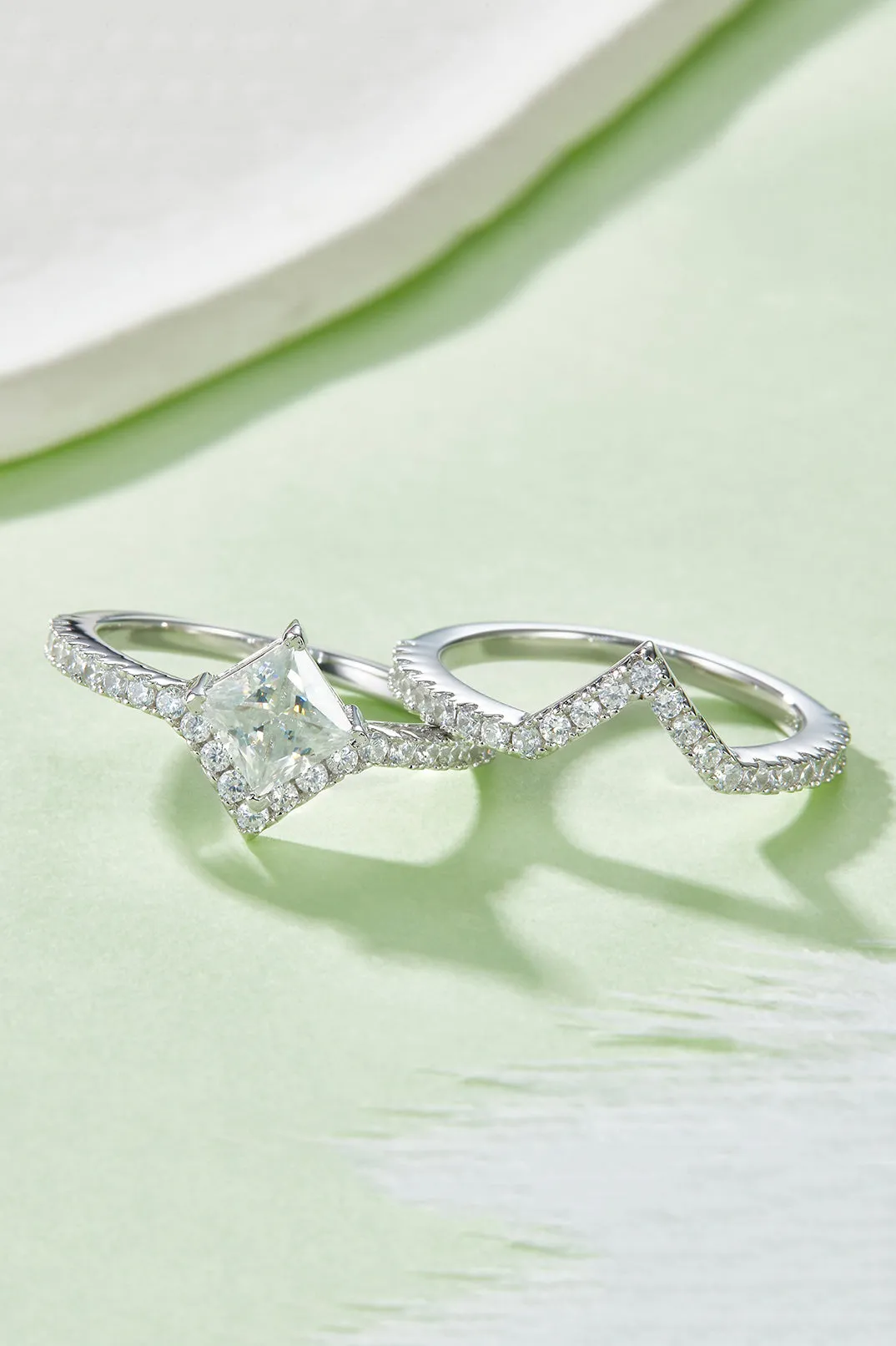 925 Sterling Silver Jewelry 1 Carat Moissanite 925 Sterling Silver Double Layered Ring