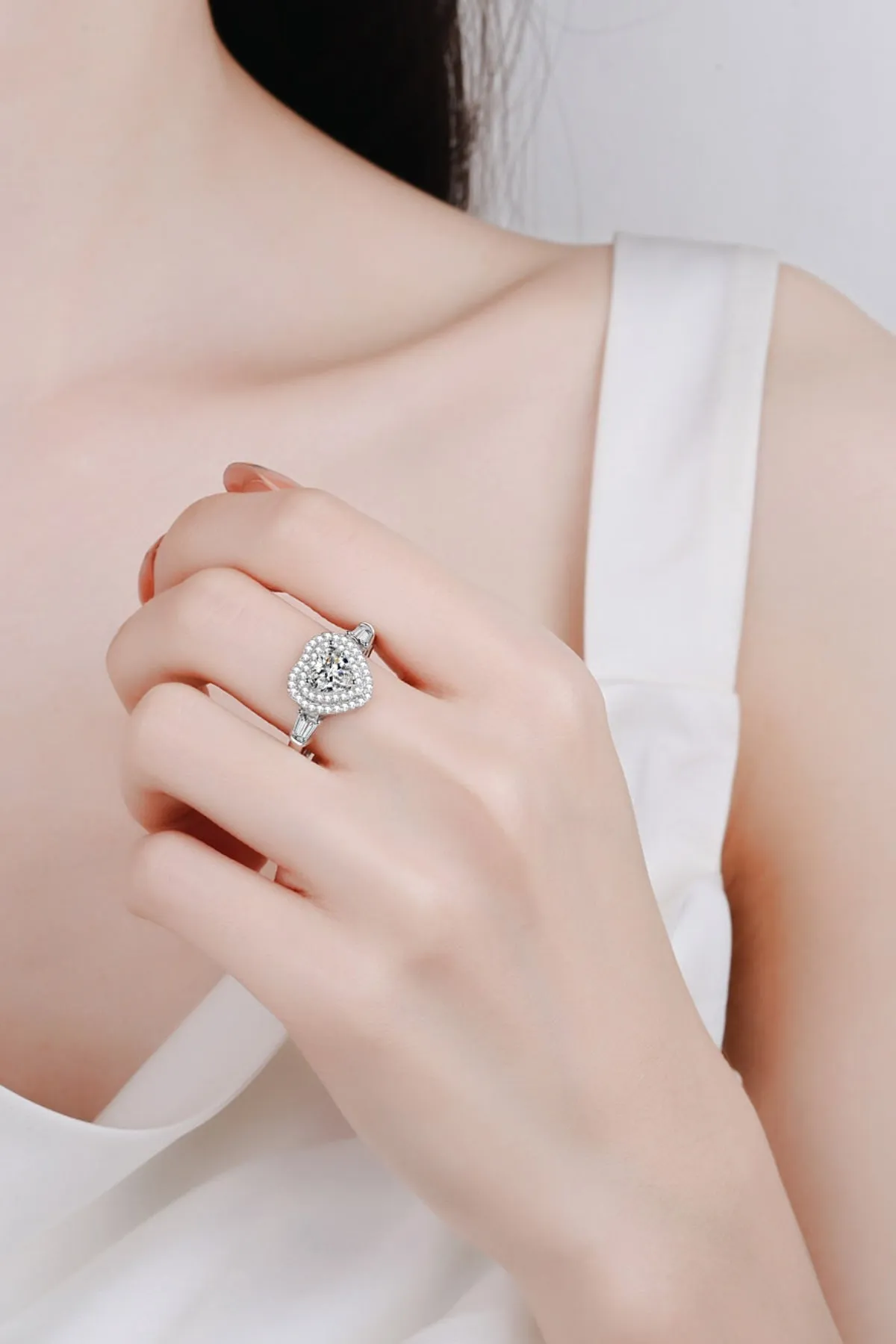 925 Sterling Silver Jewelry 1 Carat Moissanite 925 Sterling Silver Heart Ring