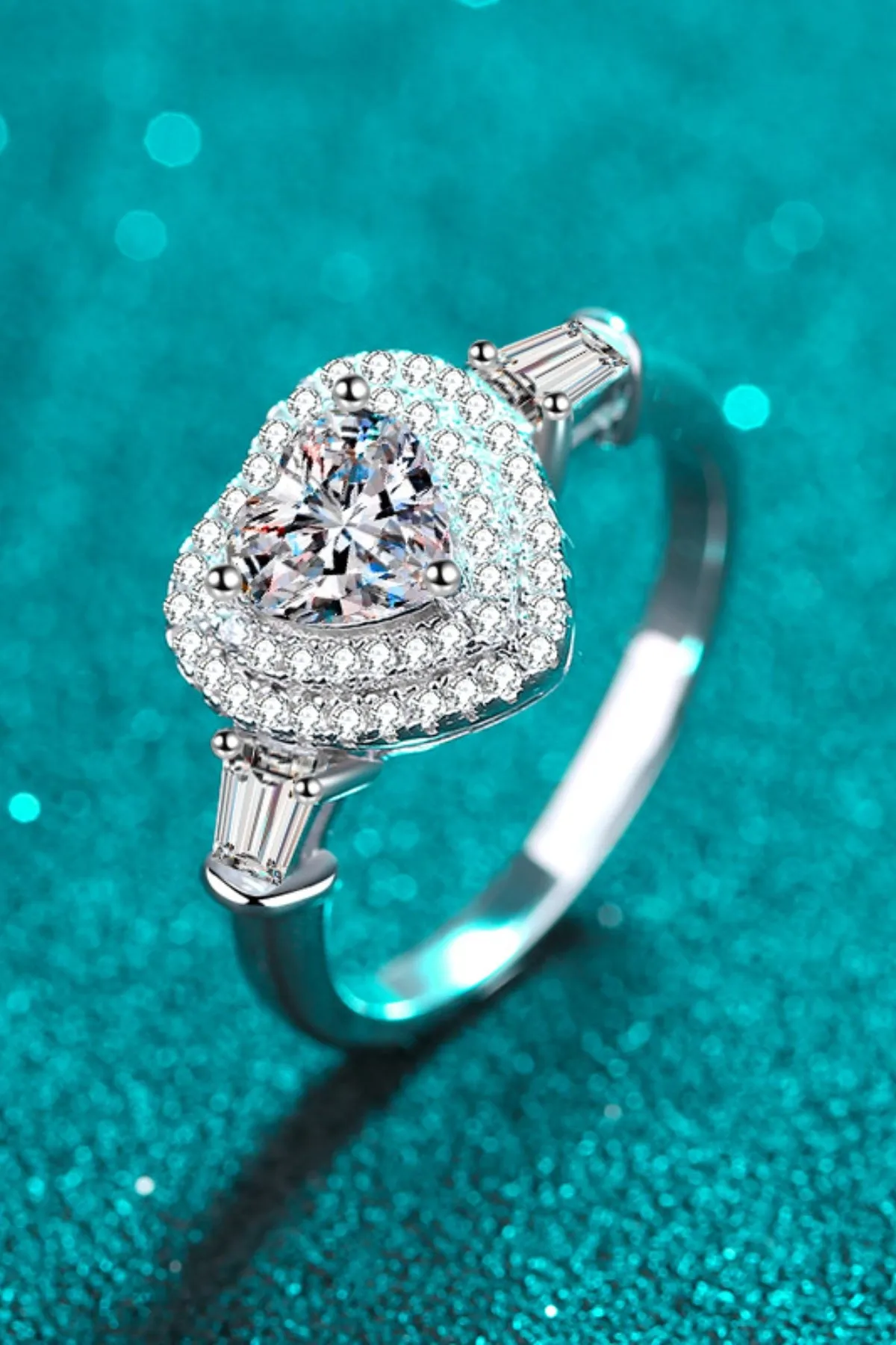 925 Sterling Silver Jewelry 1 Carat Moissanite 925 Sterling Silver Heart Ring