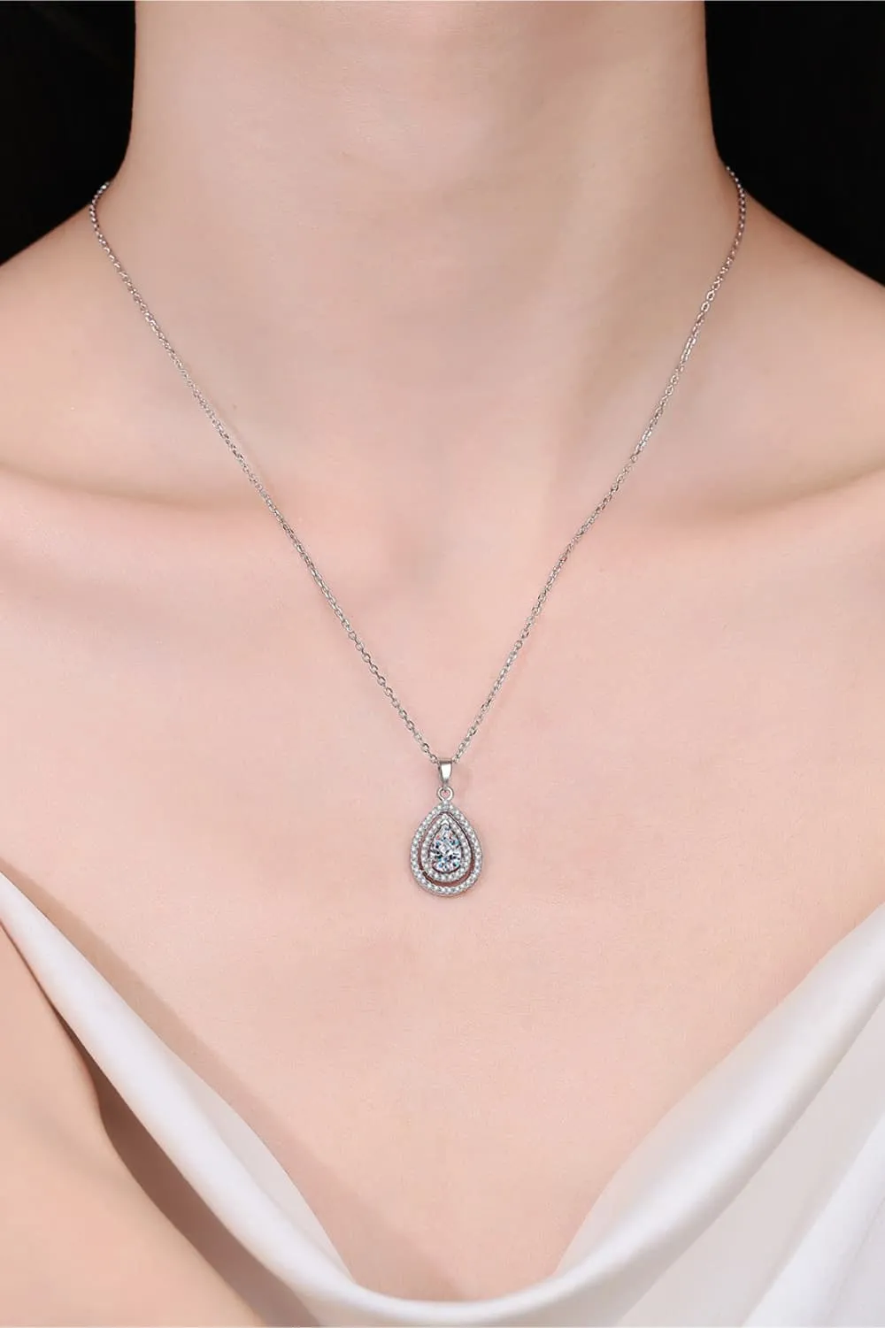 925 Sterling Silver Jewelry 1 Carat Moissanite Teardrop Pendant Necklace
