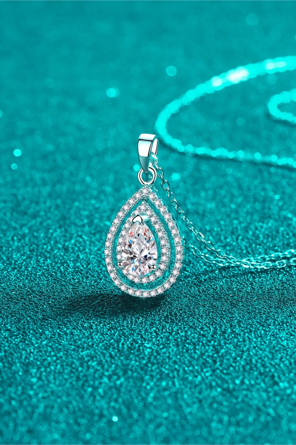 925 Sterling Silver Jewelry 1 Carat Moissanite Teardrop Pendant Necklace