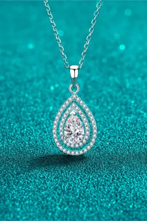 925 Sterling Silver Jewelry 1 Carat Moissanite Teardrop Pendant Necklace