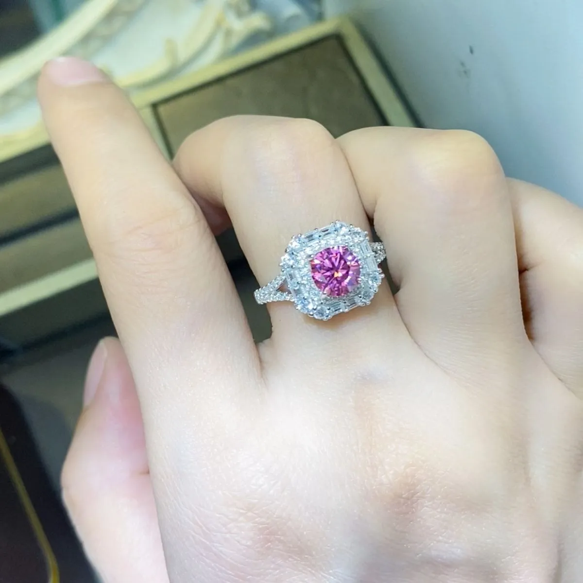 925 Sterling Silver Jewelry 1 Carat Moissanite Zircon 925 Sterling Silver Ring