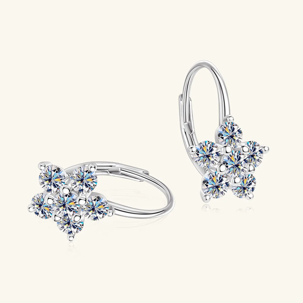 925 Sterling Silver Jewelry 1.2 Carat 925 Sterling Silver Moissanite Flower Huggie Earrings