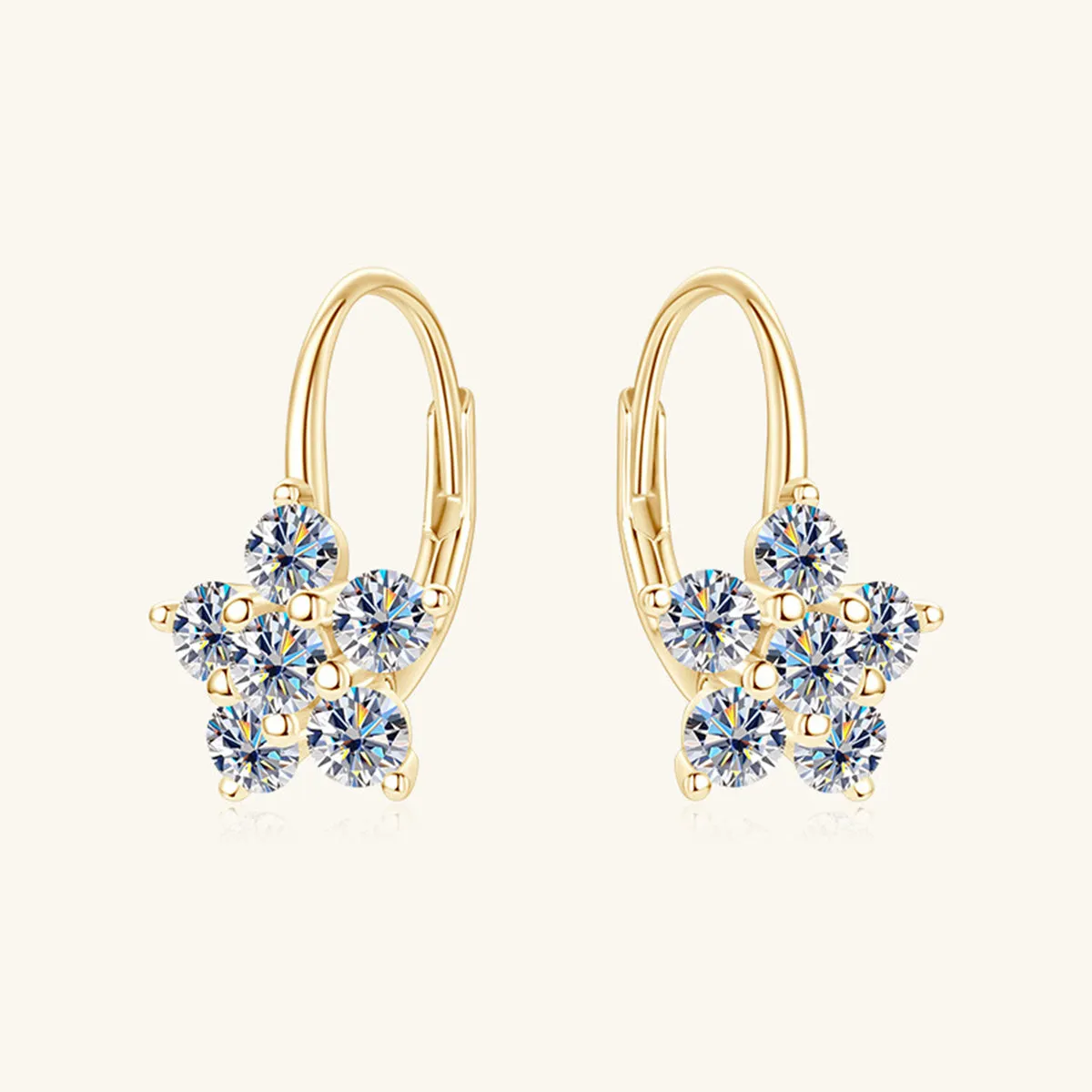 925 Sterling Silver Jewelry 1.2 Carat 925 Sterling Silver Moissanite Flower Huggie Earrings