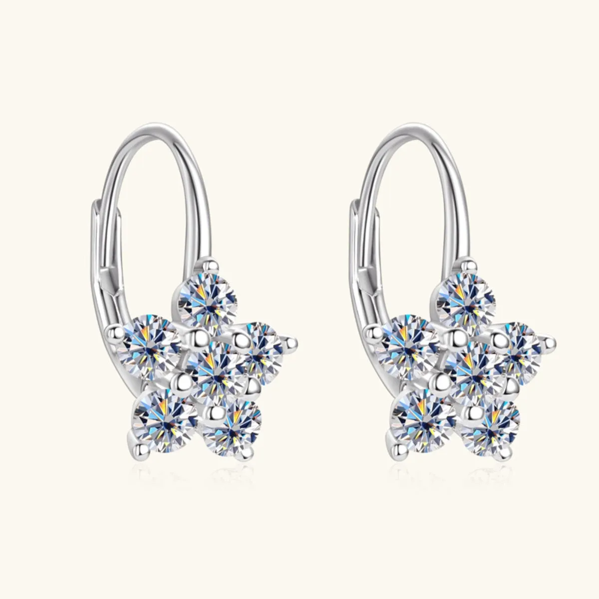 925 Sterling Silver Jewelry 1.2 Carat 925 Sterling Silver Moissanite Flower Huggie Earrings