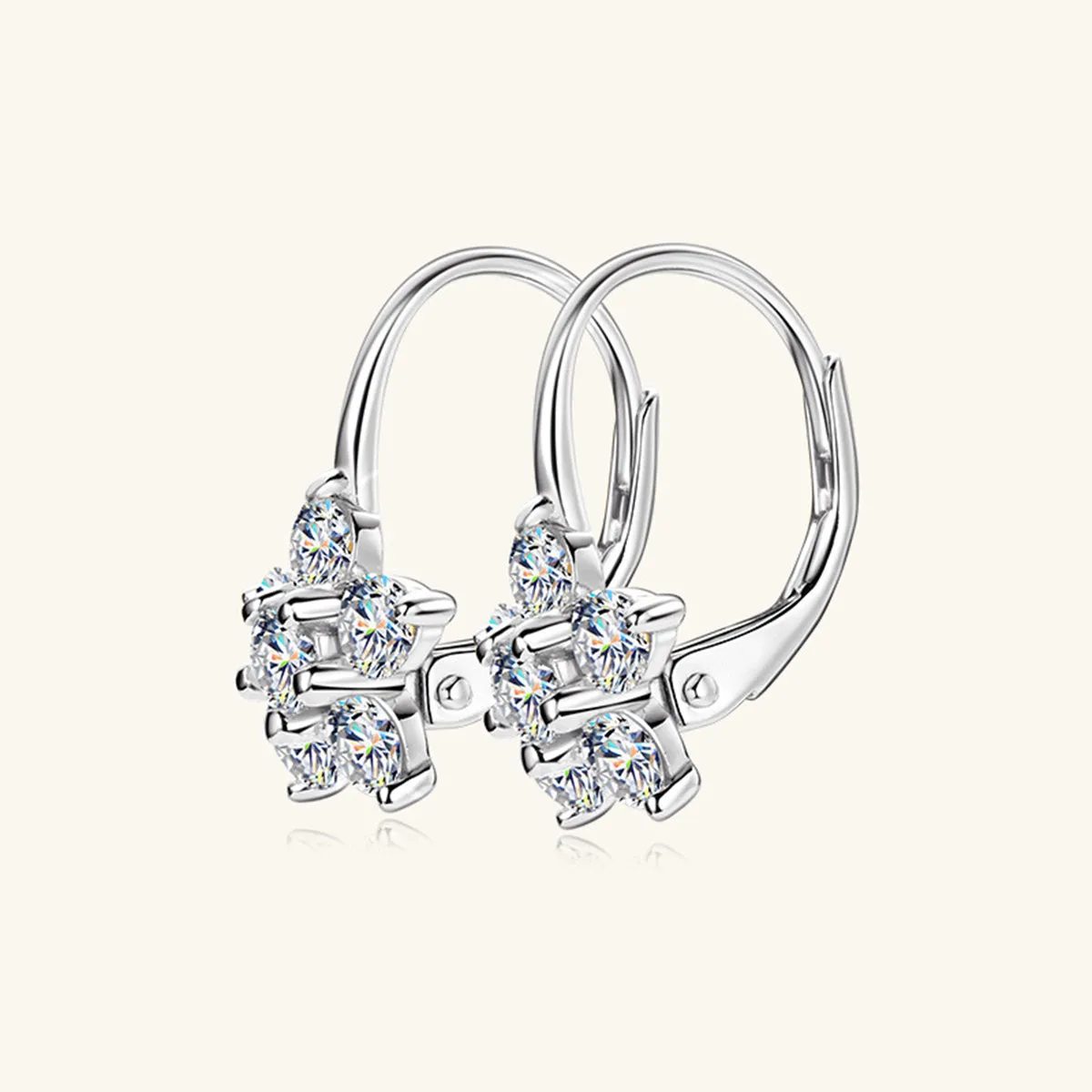 925 Sterling Silver Jewelry 1.2 Carat 925 Sterling Silver Moissanite Flower Huggie Earrings