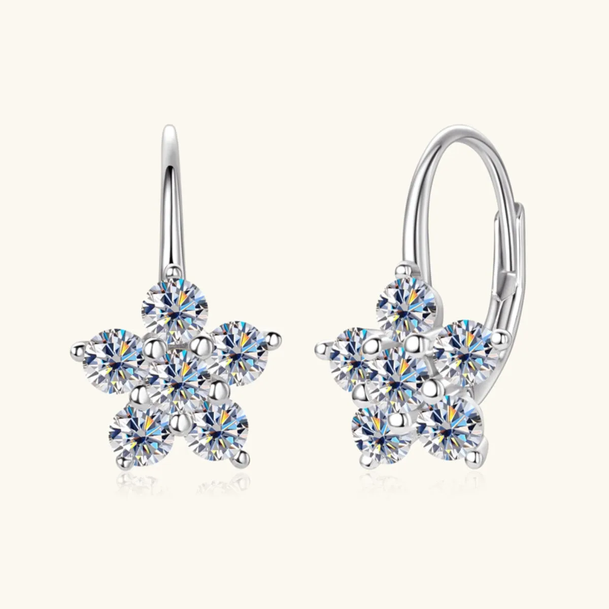 925 Sterling Silver Jewelry 1.2 Carat 925 Sterling Silver Moissanite Flower Huggie Earrings