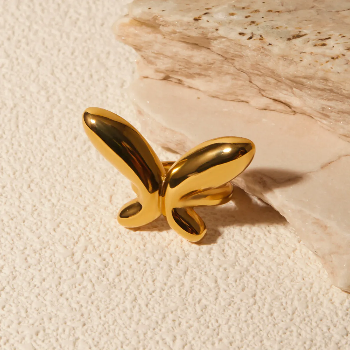 925 Sterling Silver Jewelry 18K Gold-Plated Stainless Steel Butterfly Ring
