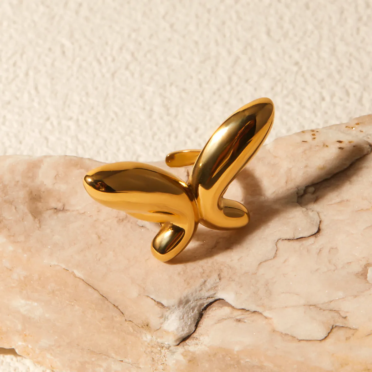 925 Sterling Silver Jewelry 18K Gold-Plated Stainless Steel Butterfly Ring