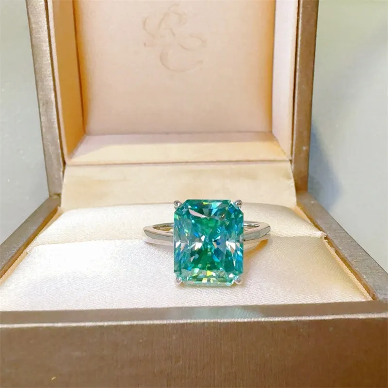 925 Sterling Silver Jewelry 2 Carat 925 Sterling Silver Moissanite Rectangle Shape Ring