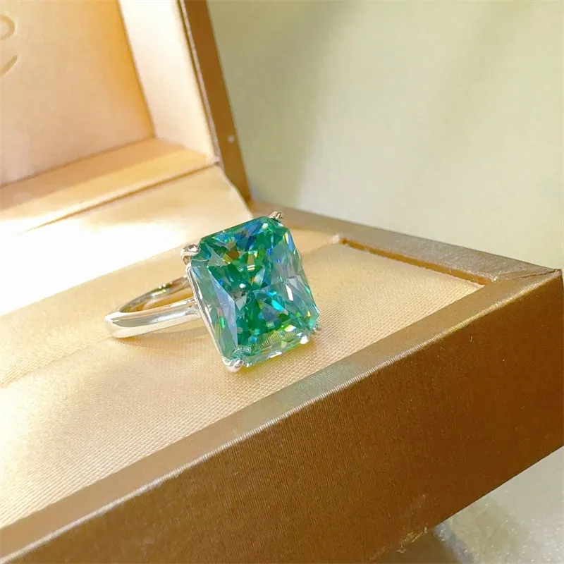 925 Sterling Silver Jewelry 2 Carat 925 Sterling Silver Moissanite Rectangle Shape Ring