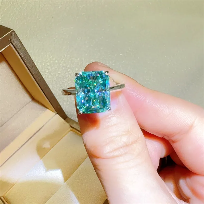 925 Sterling Silver Jewelry 2 Carat 925 Sterling Silver Moissanite Rectangle Shape Ring