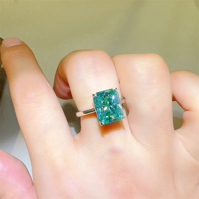 925 Sterling Silver Jewelry 2 Carat 925 Sterling Silver Moissanite Rectangle Shape Ring