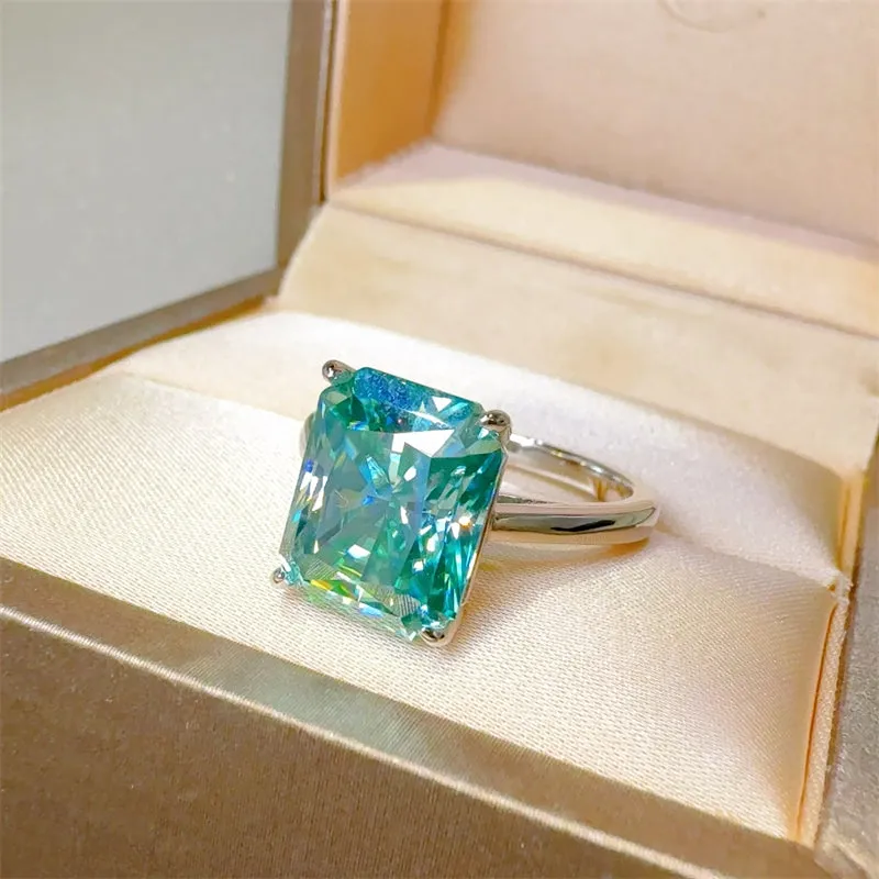 925 Sterling Silver Jewelry 2 Carat 925 Sterling Silver Moissanite Rectangle Shape Ring