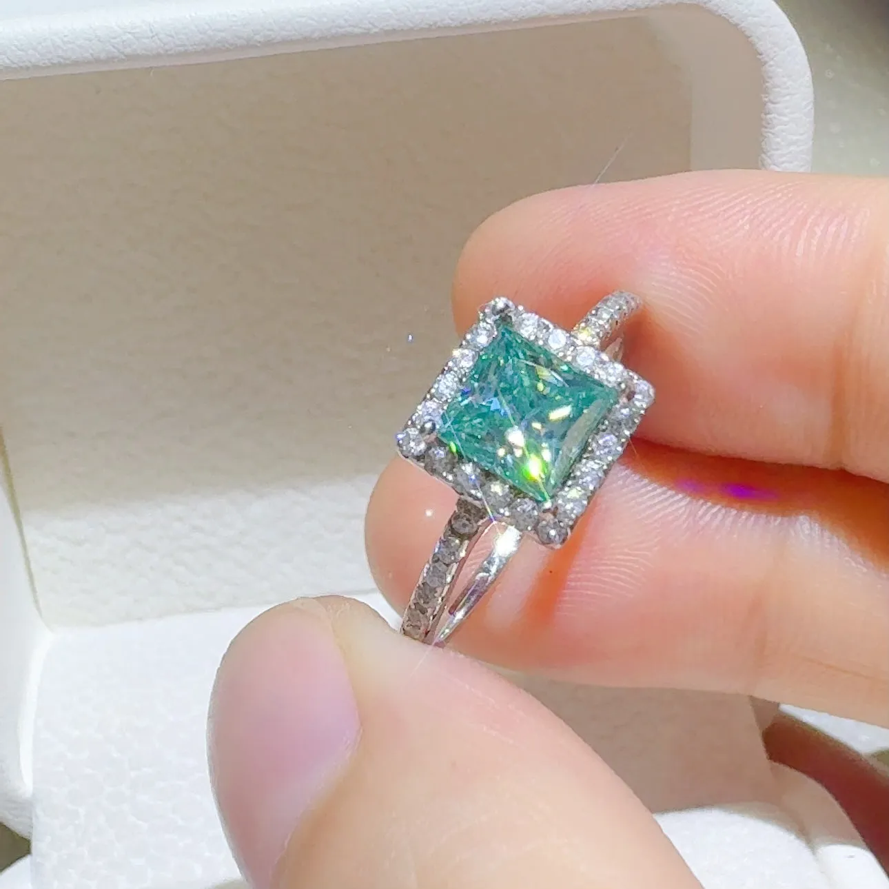 925 Sterling Silver Jewelry 2 Carat 925 Sterling Silver Moissanite Square Shape Ring