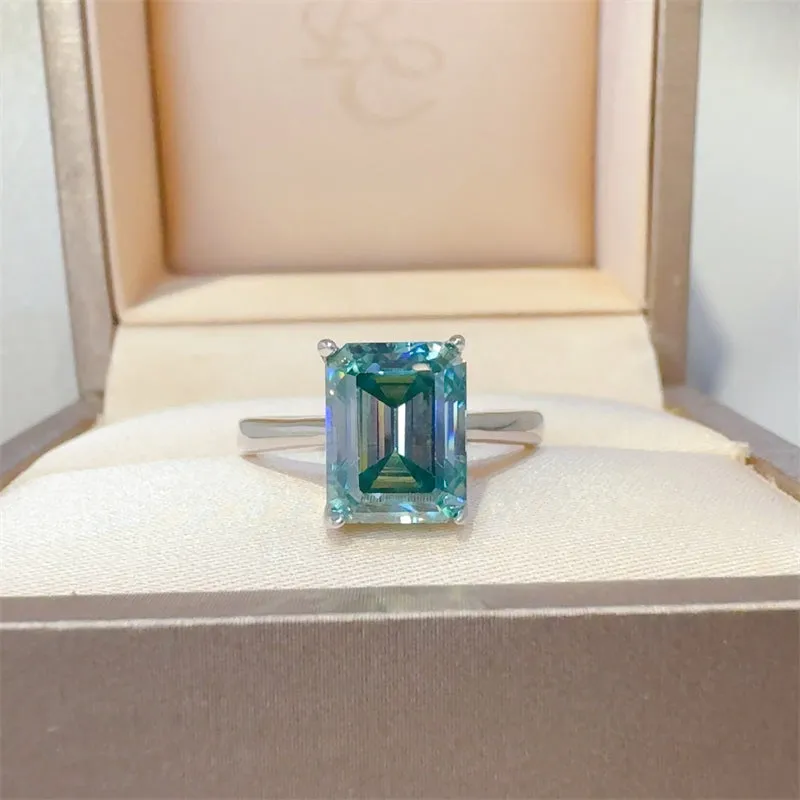 925 Sterling Silver Jewelry 2 Carat 925 Sterling Silver Rectangle Shape Moissanite Ring