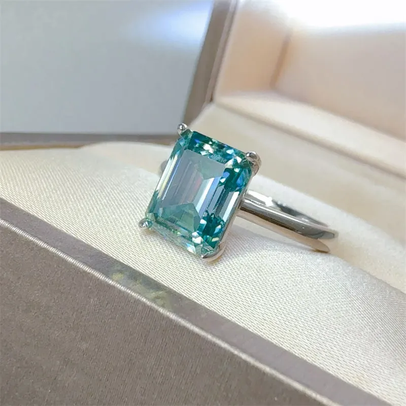 925 Sterling Silver Jewelry 2 Carat 925 Sterling Silver Rectangle Shape Moissanite Ring