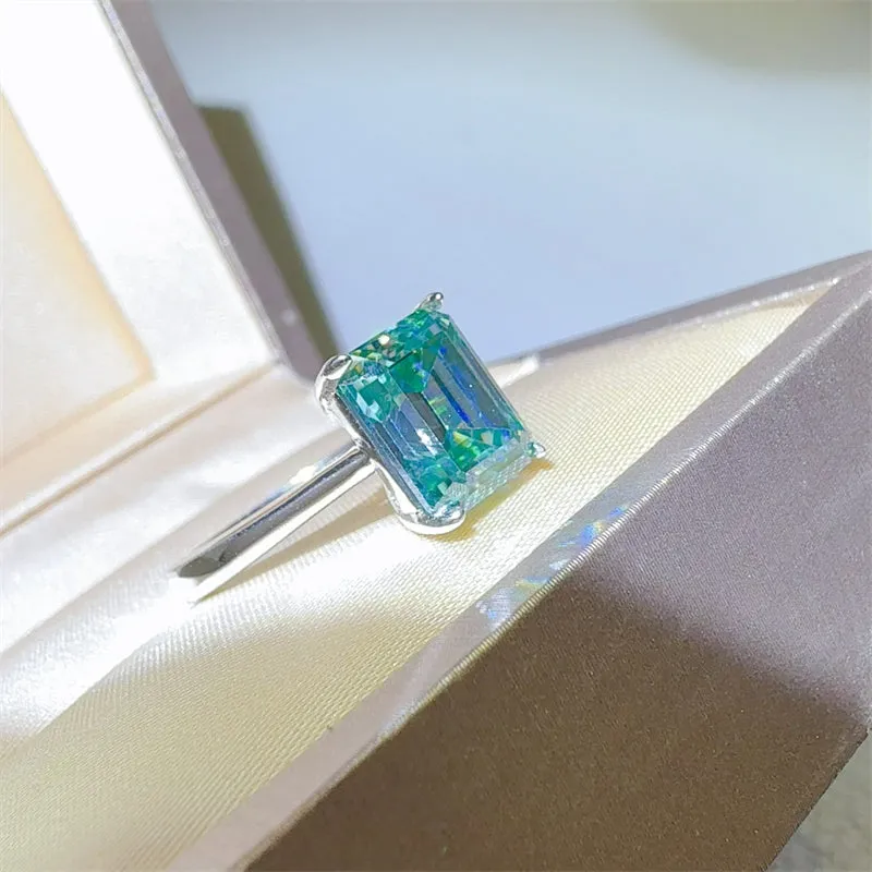 925 Sterling Silver Jewelry 2 Carat 925 Sterling Silver Rectangle Shape Moissanite Ring