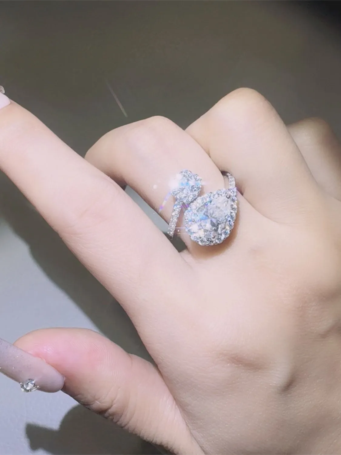 925 Sterling Silver Jewelry 2 Carat Moissanite 925 Sterling Silver Bypass Ring