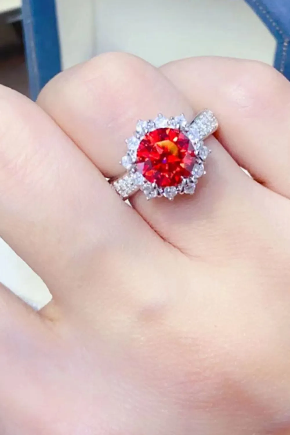 925 Sterling Silver Jewelry 2 Carat Moissanite 925 Sterling Silver Halo Ring