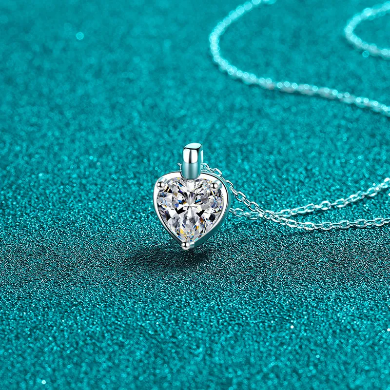 925 Sterling Silver Jewelry 2 Carat Moissanite 925 Sterling Silver Heart Shape Necklace