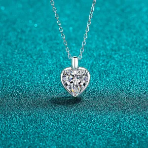 925 Sterling Silver Jewelry 2 Carat Moissanite 925 Sterling Silver Heart Shape Necklace
