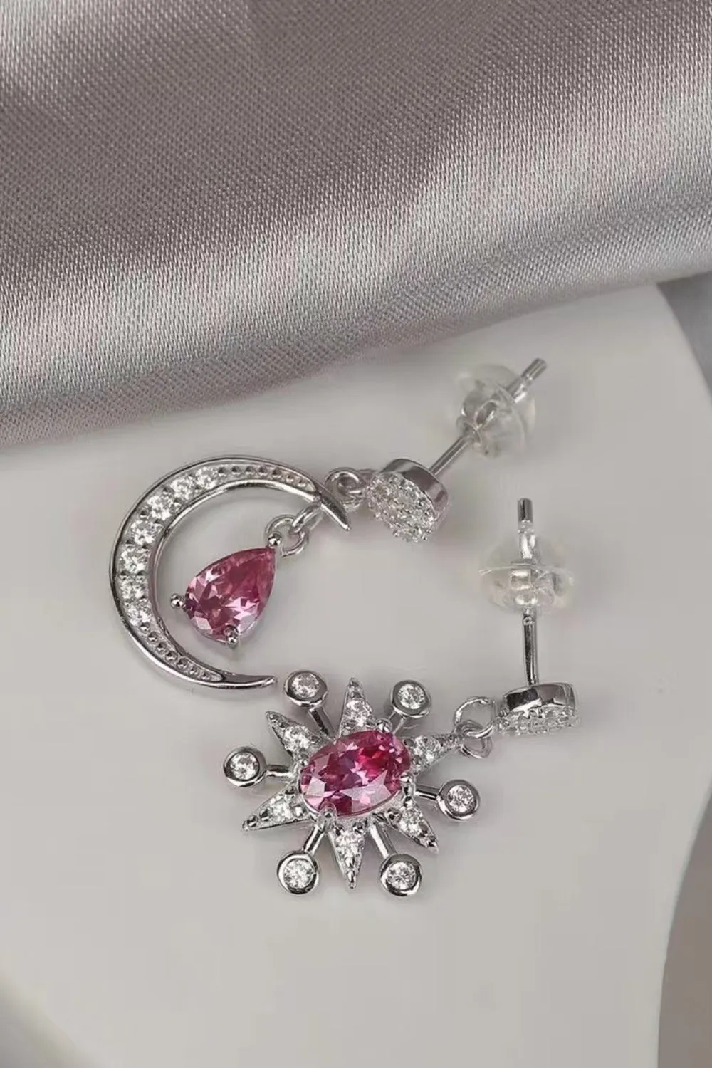 925 Sterling Silver Jewelry 2 Carat Moissanite 925 Sterling Silver Moon & Star Earrings