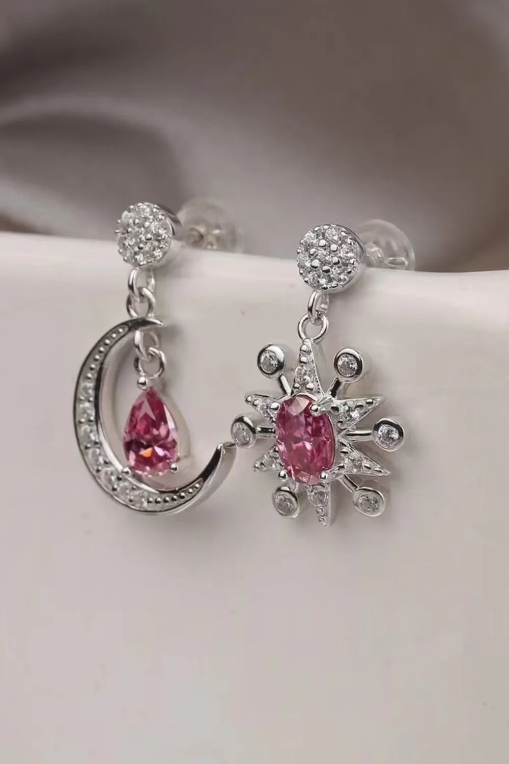 925 Sterling Silver Jewelry 2 Carat Moissanite 925 Sterling Silver Moon & Star Earrings