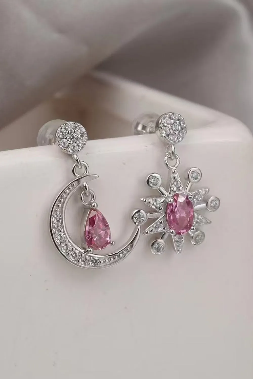 925 Sterling Silver Jewelry 2 Carat Moissanite 925 Sterling Silver Moon & Star Earrings