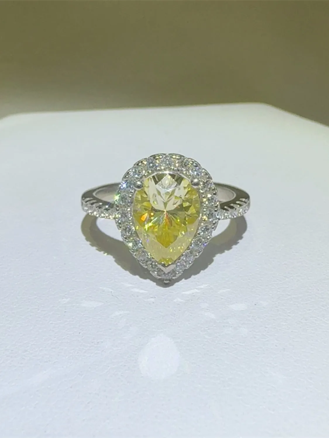 925 Sterling Silver Jewelry 2 Carat Moissanite 925 Sterling Silver Teardrop Shape Ring