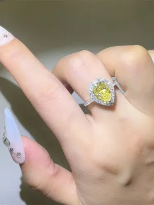 925 Sterling Silver Jewelry 2 Carat Moissanite 925 Sterling Silver Teardrop Shape Ring