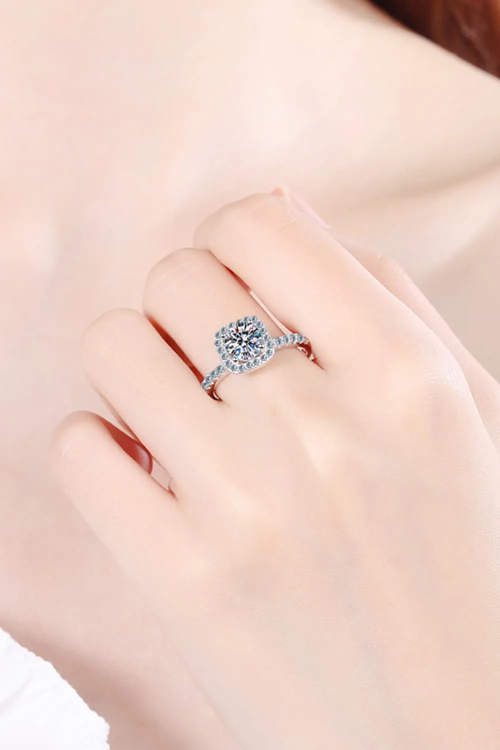 925 Sterling Silver Jewelry 2 Carat Moissanite Square Halo Ring