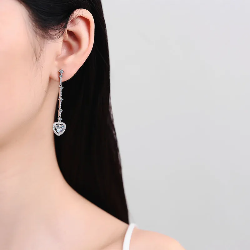 925 Sterling Silver Jewelry 2 Carat Moissanite Zircon 925 Sterling Silver Heart Earrings