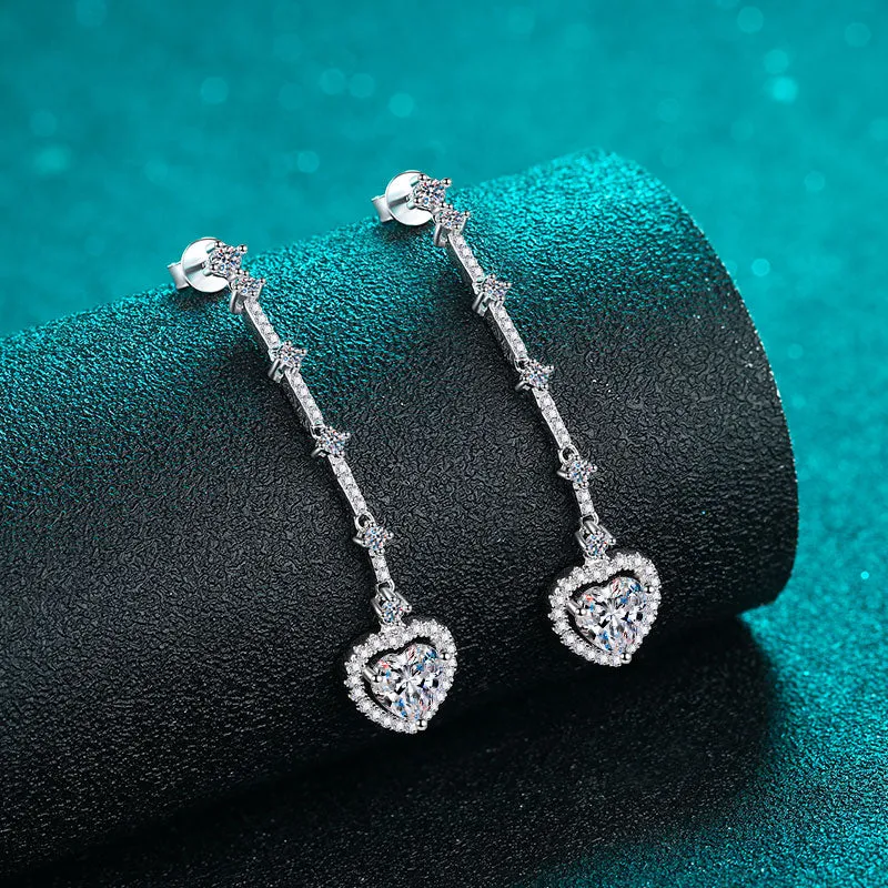 925 Sterling Silver Jewelry 2 Carat Moissanite Zircon 925 Sterling Silver Heart Earrings