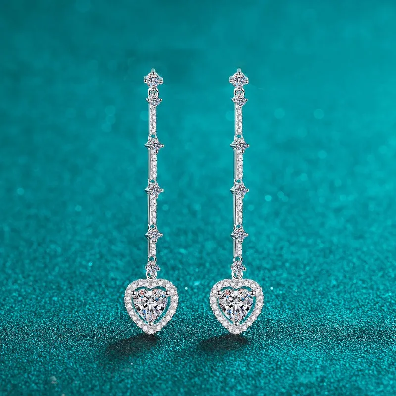 925 Sterling Silver Jewelry 2 Carat Moissanite Zircon 925 Sterling Silver Heart Earrings