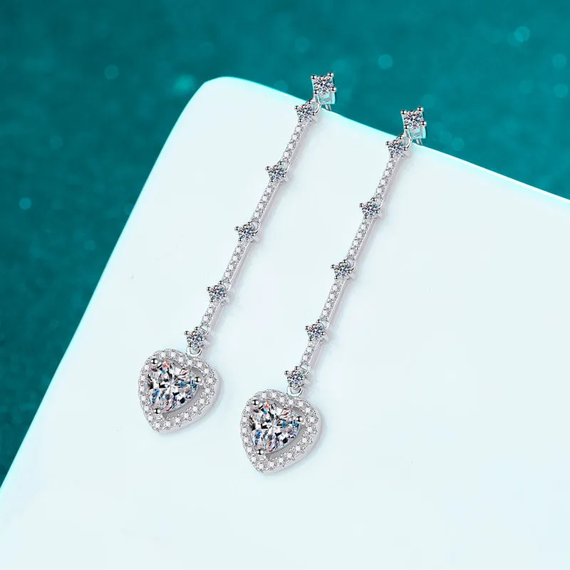 925 Sterling Silver Jewelry 2 Carat Moissanite Zircon 925 Sterling Silver Heart Earrings