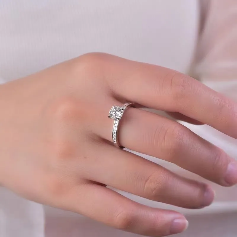 925 Sterling Silver Jewelry 2 Carat Moissanite Zircon 925 Sterling Silver Ring