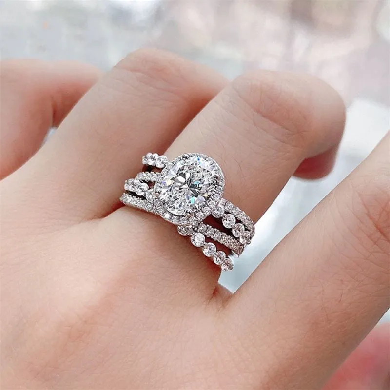 925 Sterling Silver Jewelry 3 Carat Moissanite 925 Sterling Silver Layered Ring